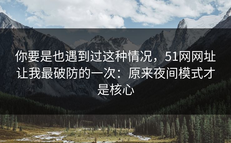 你要是也遇到过这种情况，51网网址让我最破防的一次：原来夜间模式才是核心